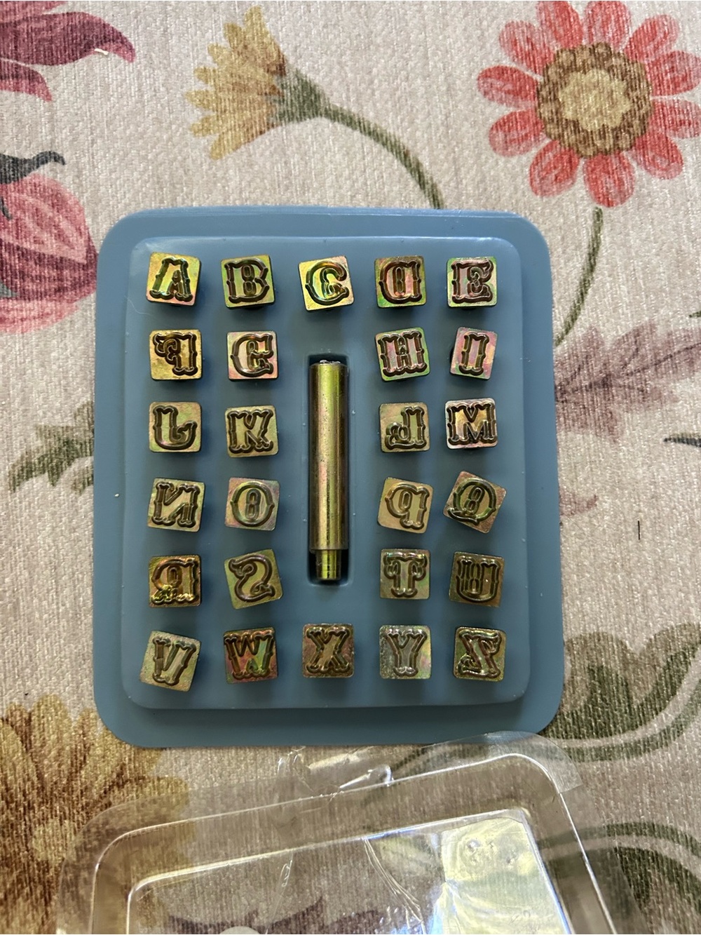 Metal Alphabet Stamp Set - Gold Letter Stamps with Blue Holder